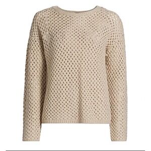 The Cashmere Project Womens 100% Cashmere Crochet Crew Sweater Creamy Heather S